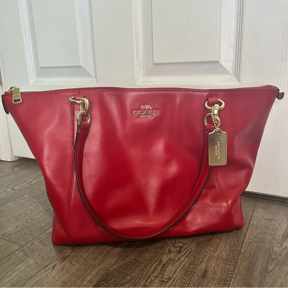 Coach Cherry Red Leather Tote - Picture 1 of 7